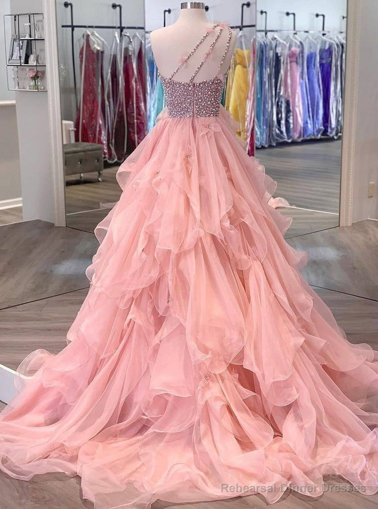 Quinceanera Dress Ball Gown Long Prom Dresses One Shoulder Zipper up Beads Secondary image