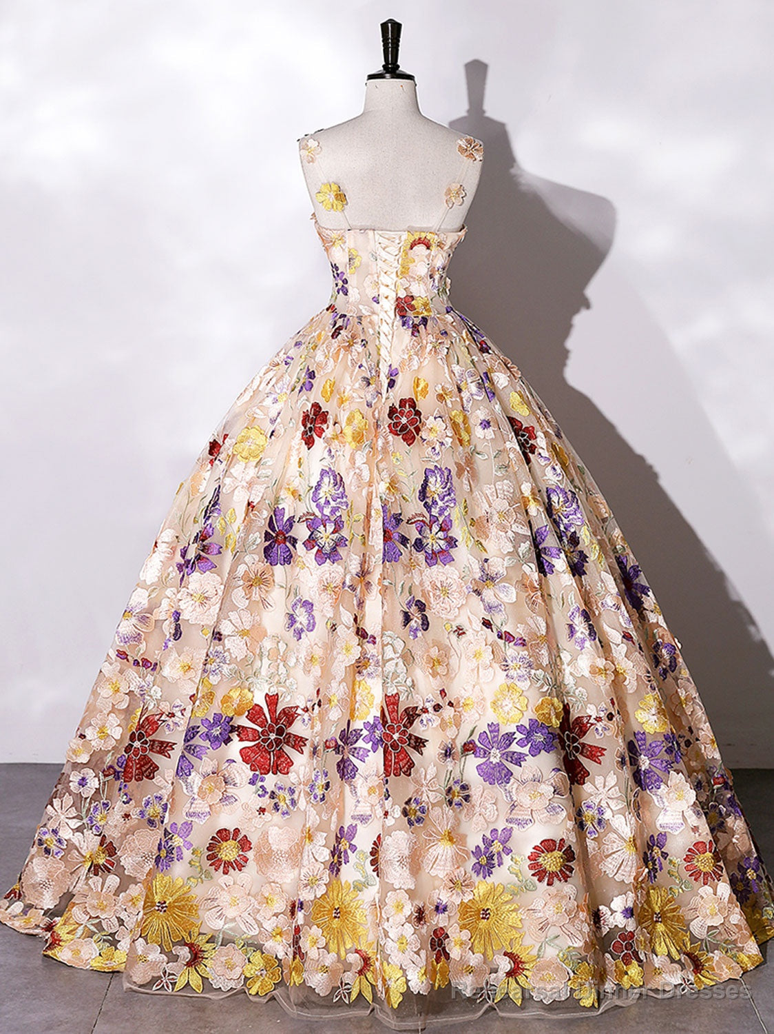 Quinceanera Dress Champagne A-line Flowers Long Prom Dress Champagne Sweet Dress