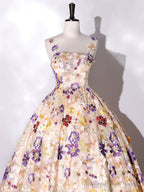 Quinceanera Dress Champagne A-line Flowers Long Prom Dress Champagne Sweet Dress