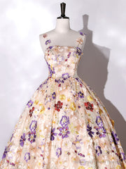 Quinceanera Dress Champagne A-line Flowers Long Prom Dress Champagne Sweet Dress