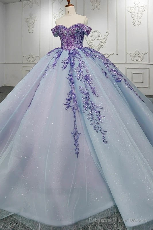 Quinceanera Dress Charming Off-the-shoulder Prom Dresses Appliques Lace Up Ball Gown with Sequins Main image