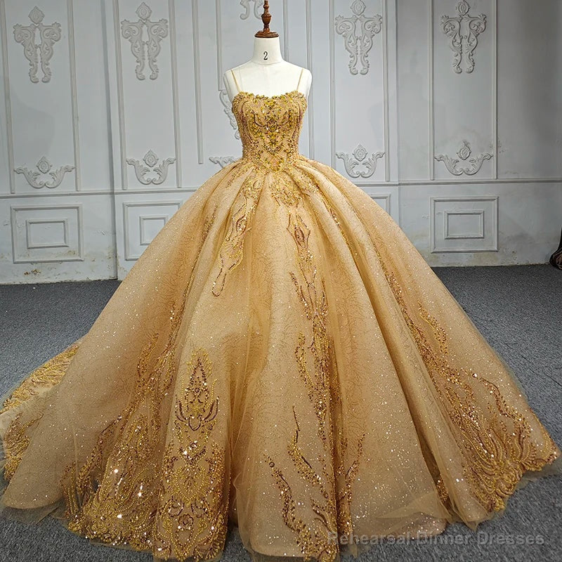 Quinceanera Dress Gold Beading Formal Long Evening Dress Spaghetti Straps Ball Gown Secondary image