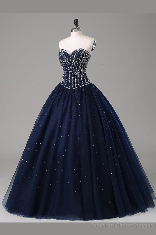 Quinceanera Dress Navy Blue Ball Gown Floor Length Sweetheart Sleeveless Mid Back Prom Dresses Main image
