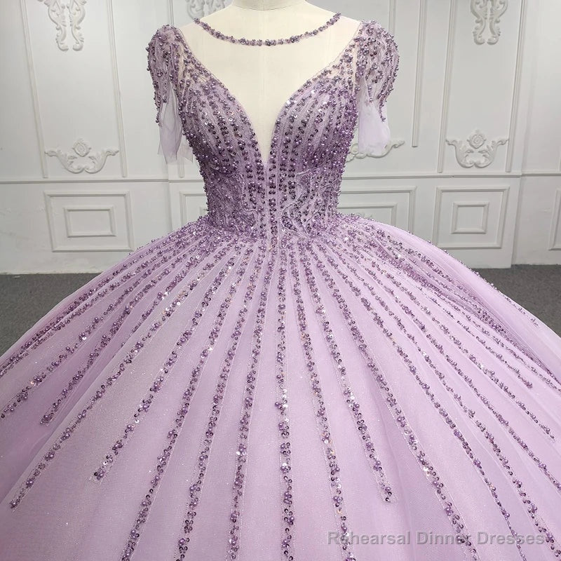 Quinceanera Dress Princess Sheer Neck Long Prom Dresses Short Sleeves Ball Gown