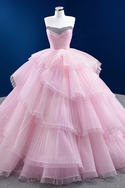 Quinceanera Dress Simple Tiered Ball Gown Elegant Lace Up Long Evening Dresses with Diamonds Main image