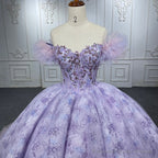 Quinceaera lace  Off-the-Shoulder Ball Gown Purple Sequined Dress