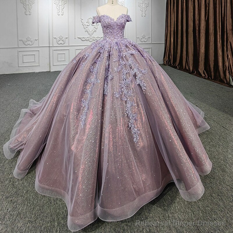Quinceanera Purple  Off-the-Shoulder Ball Gown Flower Dress Main image