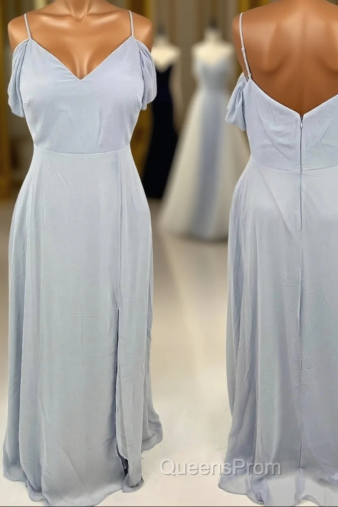 Off the Shoulder Light Blue Chiffon Long Bridesmaid Dress