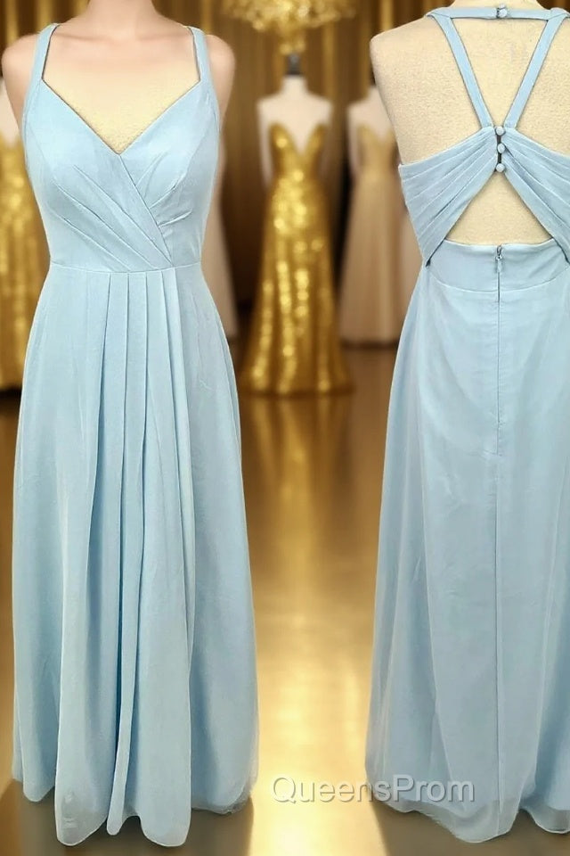 Halter Light Blue Chiffon A-line Long Bridesmaid Dress Main image