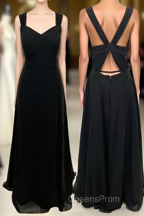 Princess Black Chiffon A-line Long Bridesmaid Dress Main image