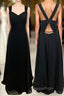 Princess Black Chiffon A-line Long Bridesmaid Dress