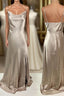Cowl Neck Straps Long Bridesmaid Dress with Slit