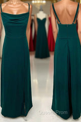 Dark Green Cowl Neck Straps Chiffon Long Bridesmaid Dress