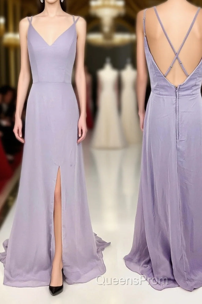 Double Straps Light Purple A-line Long Bridesmaid Dress Main image
