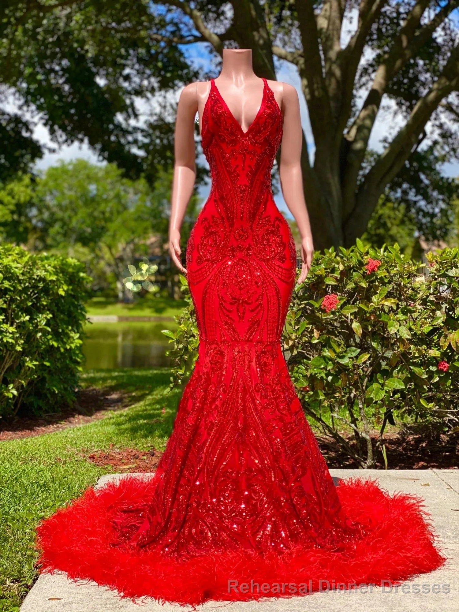 V Neck Mermaid Prom Dress, African Mermaid Prom Dresses, Sequin Lace Wedding Dress Main image