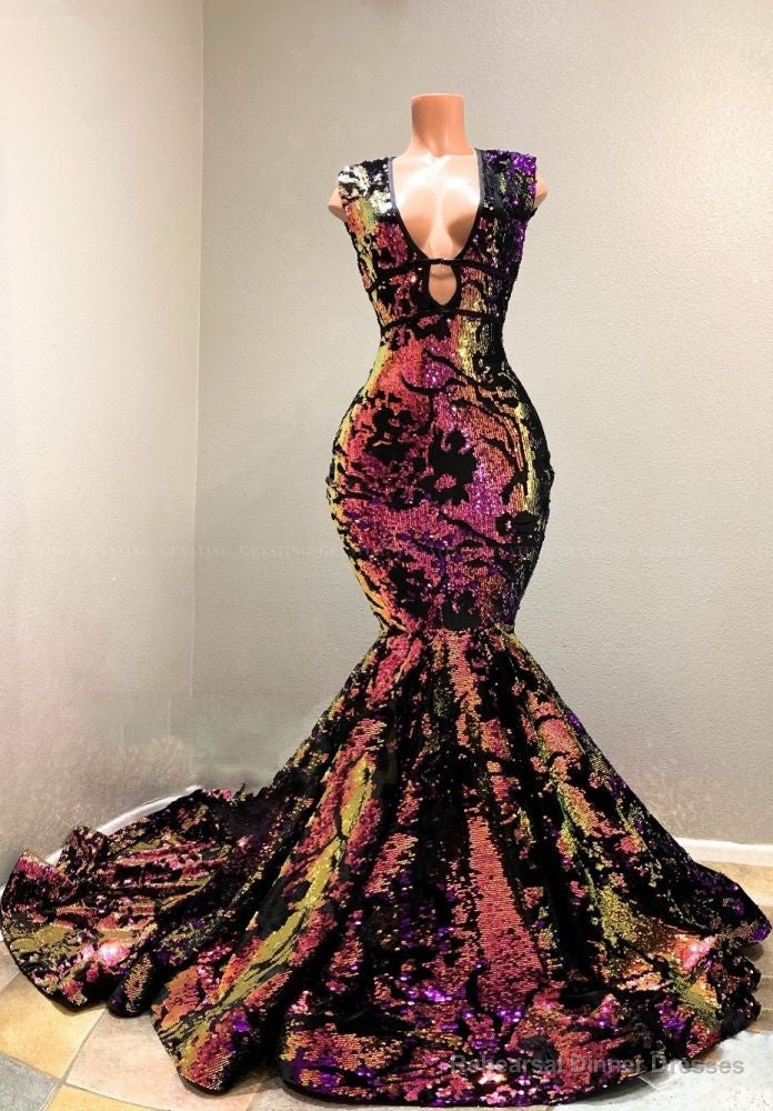 Radiant Sequins V-neck Sleeveless Court Train Mermaid Prom Dresses Secondary image