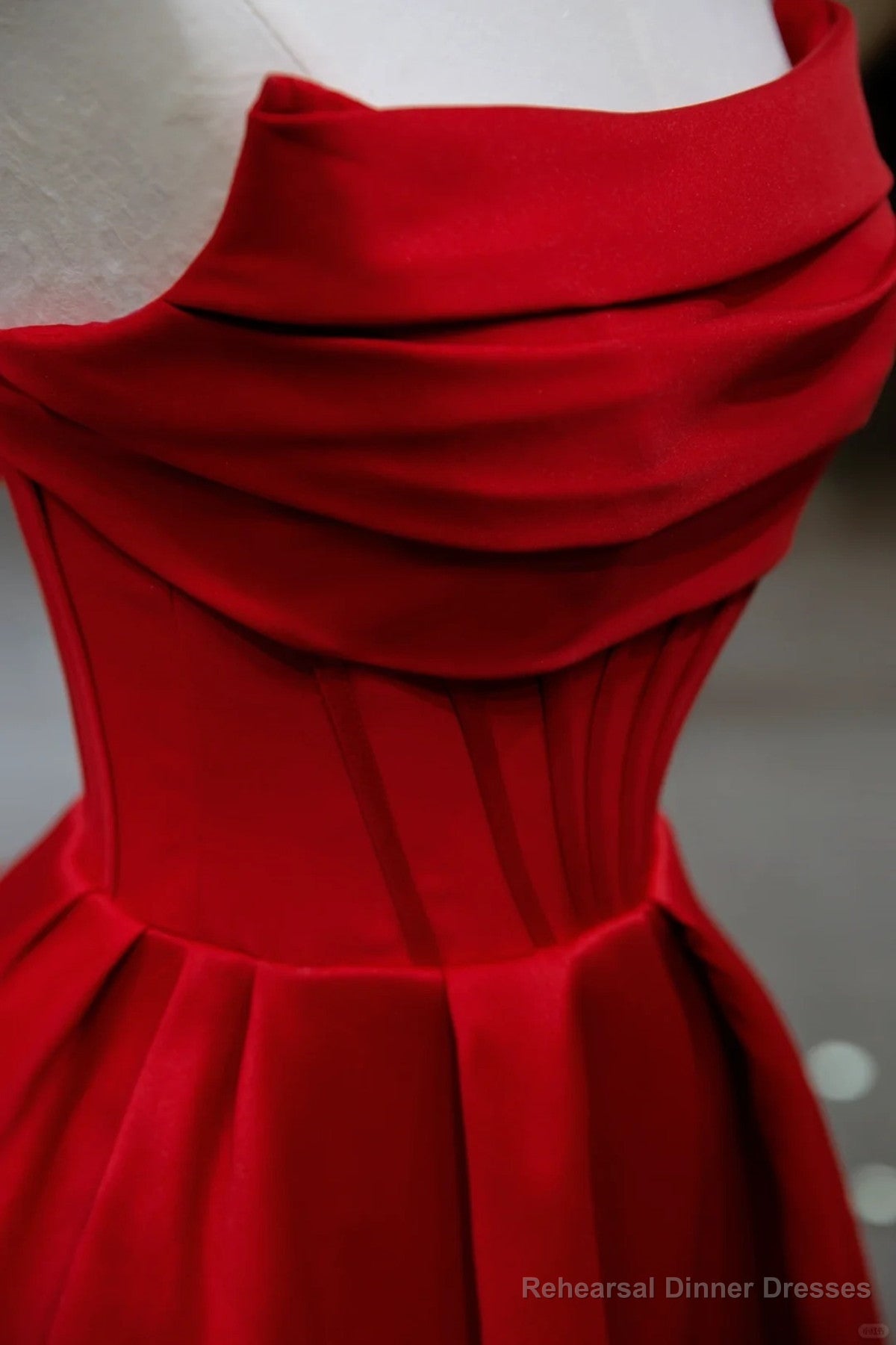 Red A-line Satin Scoop Long Prom Dress Party Dress, Red Satin Formal Dress Secondary image