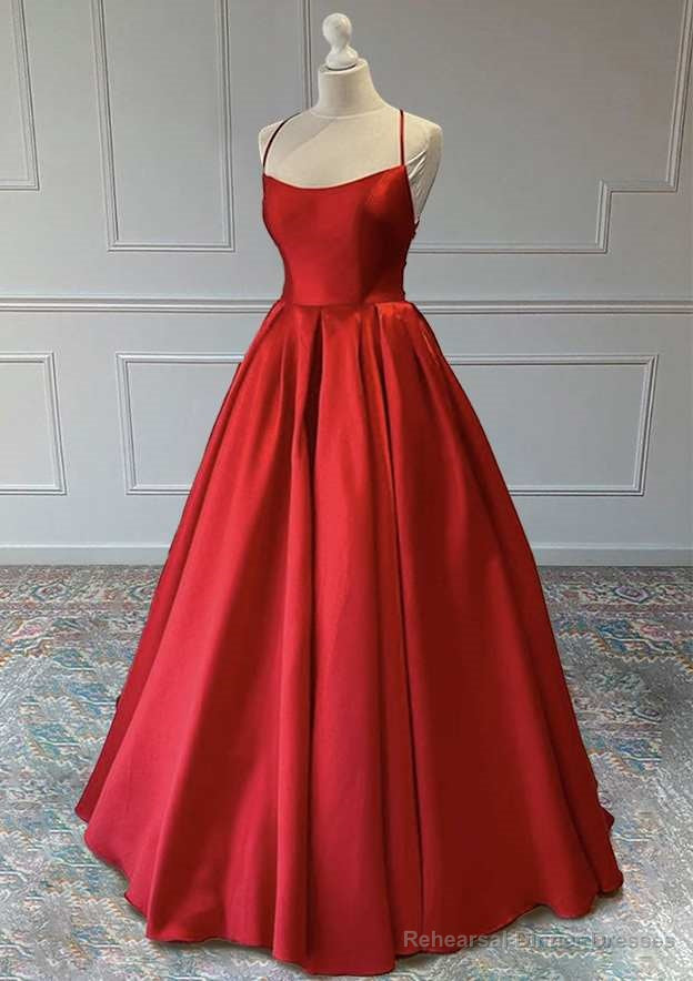 Red A-Line Sleeveless Square Neckline Satin Prom Dress Main image