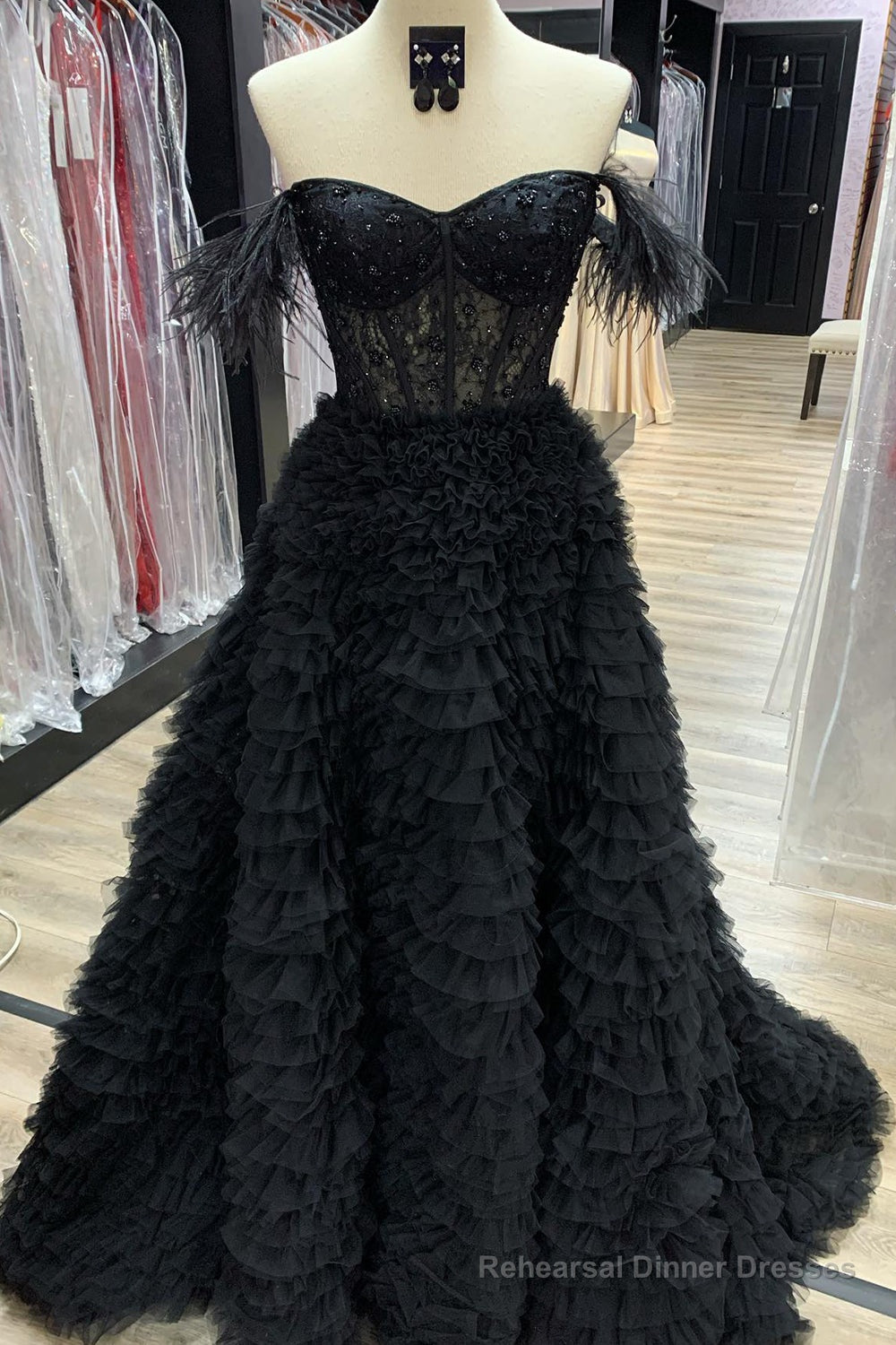 Red A Line Sweetheart Tiered Tulle Long Prom Dress With Slit Secondary image