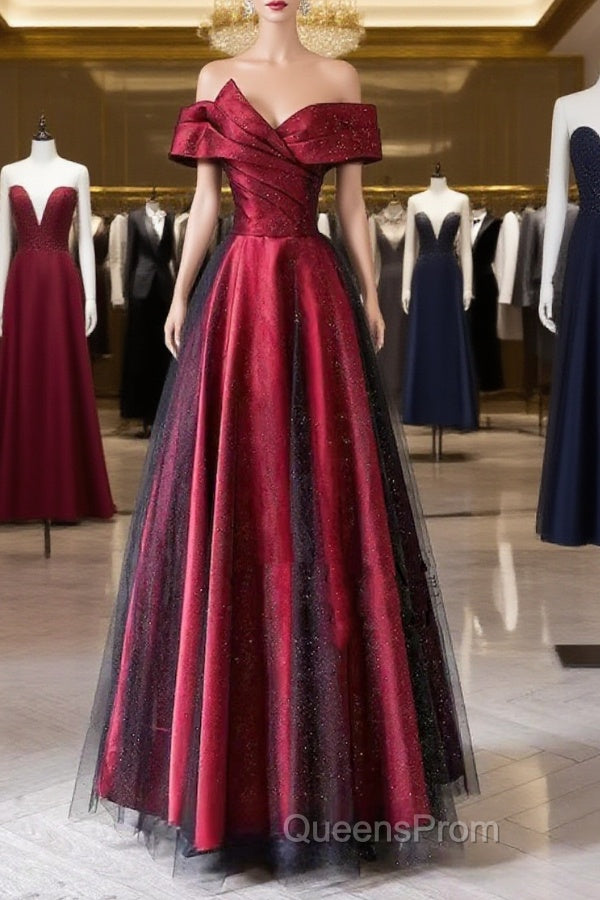 Red And Black Satin Party Dress Evening Prom Dress, A-Line Satin Evening Dress