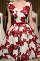 Red And White Short Homecoming Dress, Lace-Up Back Party Dress, Pretty Formal Dress