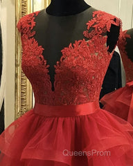 Red Appliques Ruffles Homecoming Dress