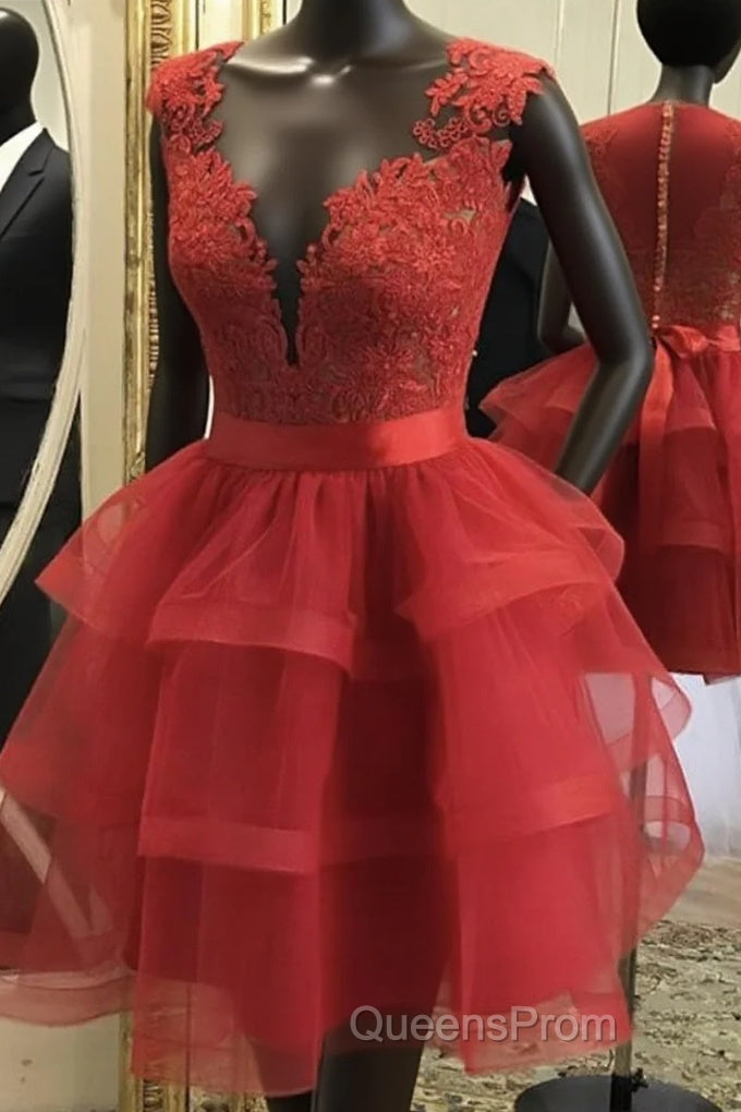 Red Appliques Ruffles Homecoming Dress Main image