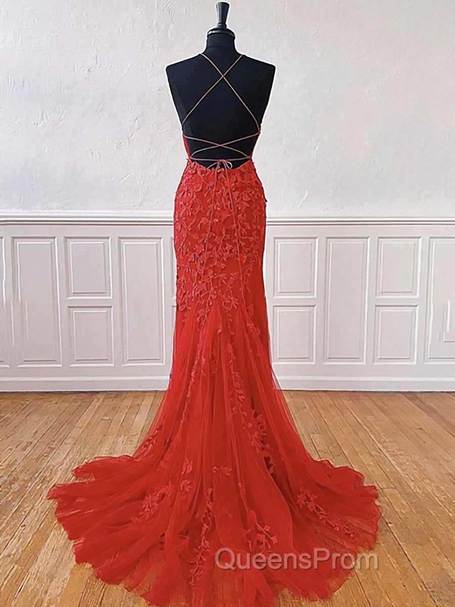 Red Backless Lace Evening Prom Dress, Red Open Back Lace Formal Evening Dress Secondary image