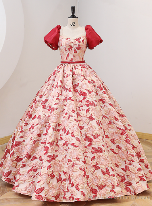 Red Ball Gown Puff Sleeve Square Quinceanera Dress Main image