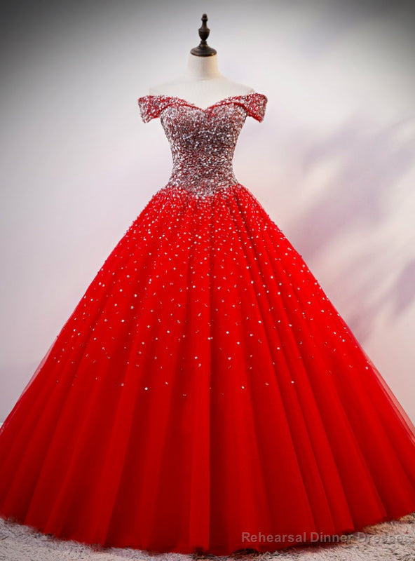 Red Ball Gown Tulle off the Shoulder Beading Sequins Quinceanera Dress Main image