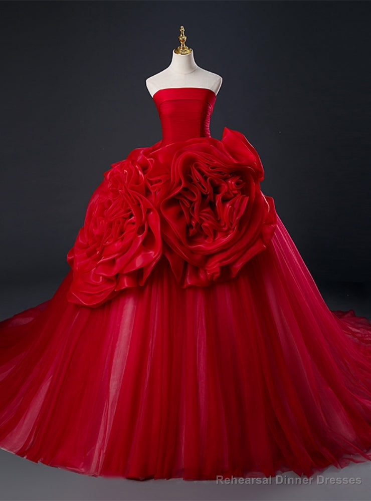 Red Ball Gown Tulle Strapless Flower Quinceanera Dress Main image