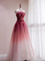 Red Beaded Gradient Tulle Long Party Dress, A-Line Elegant Lace-Up Classy Prom Dress
