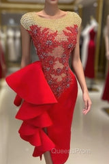 Red Evening Dress Long Lace Applique Mermaid Modest Beaded Elegant Sexy Evening Prom Dress Evening Dress