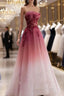Red Gradient Evening Prom Dress Vintage Wedding Dress Red Strapless Party Dress With Beaded Bridal Dress
