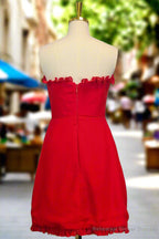 Red Homecoming Dresses Ruffles Strapless Tight Mini Dresses