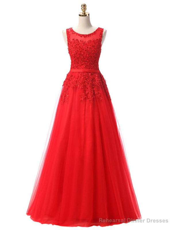 Red Lace Beading Scoop Sleeveless Bridesmaid Dress Main image