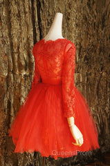 Red Lace Long Evening Prom Dress Red Tulle Lace Short Evening Prom Dress