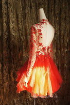 Red Lace Long Evening Prom Dress Red Tulle Lace Short Evening Prom Dress