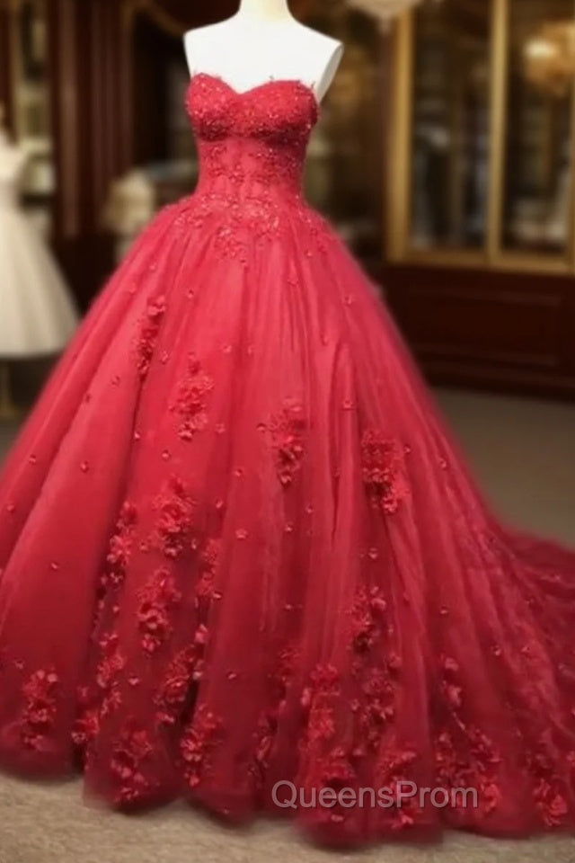 Red Lace Evening Prom Dress With Train Main image