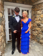 Long Red Classy Prom Dress, Sexy Lace Classy Evening Dress With Slit