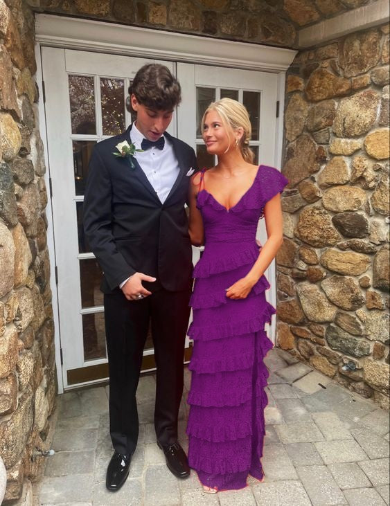 Long Red Classy Prom Dress, Sexy Lace Classy Evening Dress With Slit
