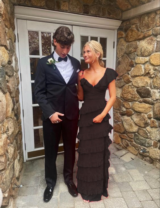Long Red Classy Prom Dress, Sexy Lace Classy Evening Dress With Slit