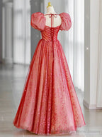 Red Long Prom Dresses, Aline Red Formal Graduation Dresses
