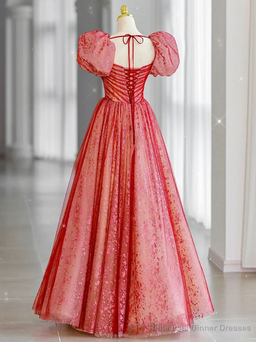 Red Long Prom Dresses, Aline Red Formal Graduation Dresses