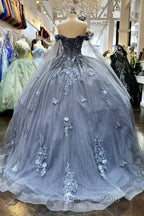 Red Long Sleeves 3D Flowers Quinceanera Dress Appliqued