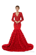 Mermaid Long Sequined Bling Full Sleeves Floral Skirt Prom Dresses