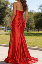 Red Mermaid Sweetheart Corset Long Prom Dress with Slit
