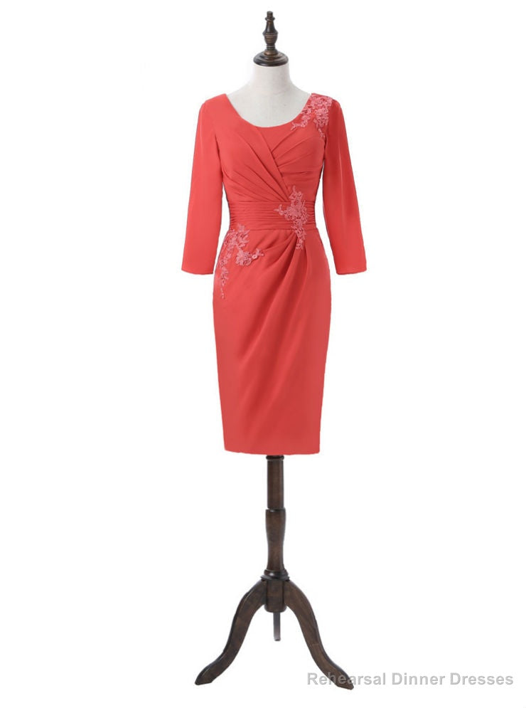 Red Mother Of The Bride Dresses Sheath 3/4 Sleeves Chiffon Main image