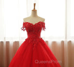Red Off Shoulder Long Party Dress, A-Line Tulle Evening Dress Formal Gown