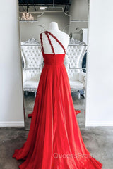 Red one shoulder long Evening Prom Dress red evening Dress
